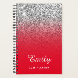 Agenda Bright Red Silver Glitter Ombre Personalizado