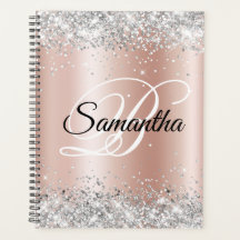 Brilhante Glitter Prata Rosa Pálido Folha de Monog