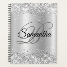 Brilhante Glitter Prateado Pálido Foil Monograma O
