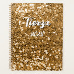 Agenda Brilho Amarelo Dourado Personalizado<br><div class="desc">Um nome moderno e ousado em branco com uma sombra preta em um planejador em branco. O tamanho,  cor e estilo da fonte são personalizáveis. Aumente o tamanho da fonte para nomes curtos,  se desejar. O fundo é um brilho dourado falso ou confete com pontos cintilantes ou bokeh desfocado.</div>