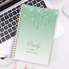 Agenda Brilho de Luxo Chic com Gotas Personalizadas Verde