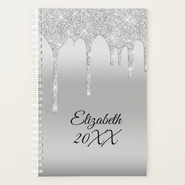 Agenda Brilho Pingando Prata Personalizado (Frente)