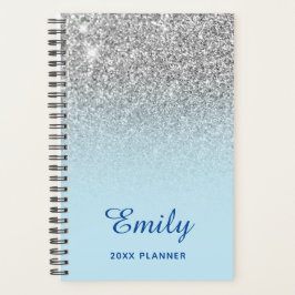 Agenda Brilho Prateado Azul Pastel Ombre Personalizado