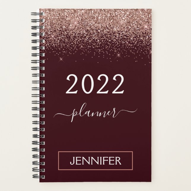 Agenda Brilho Rosa Dourado Borgonha 2022 (Frente)