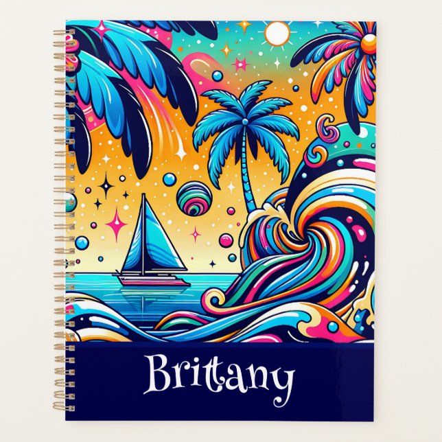 Agenda Brincadeira Sailboat Psicélico Branca Personalizad (Frente)