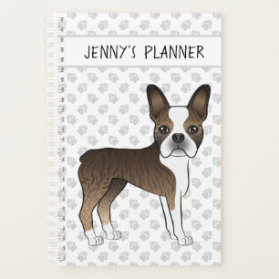 Agenda Brindle Boston Terrier Cartoon Dog e Texto Persona
