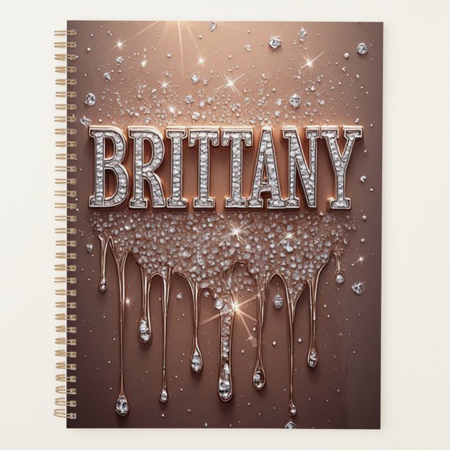 Agenda Brittany Nome em Rosa Dourado com Brilho (Frente)