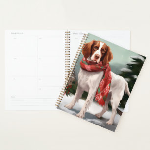 Agenda Brittany Spaniel Dog no Natal da Neve