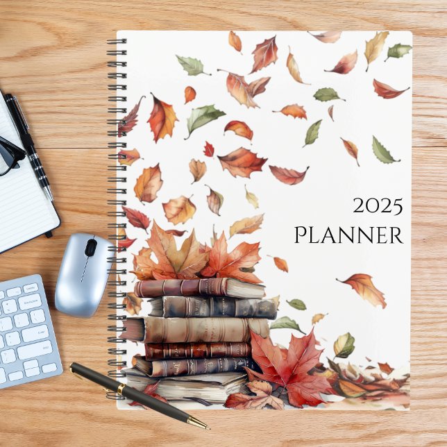 Agenda Brown Green Red Rustic Autumn Leaves Books 2025 (Criador carregado)