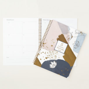 Agenda Brushstrokes, Abstrato Dourado floral 2026