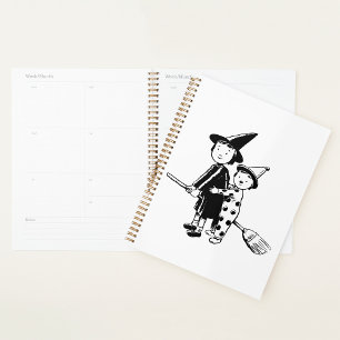 Agenda Bruxa de Halloween e Palhaço Montando Vassoira