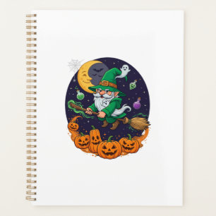 Agenda Bruxa de Halloween Gnome Vassoura Abóboras Lua