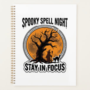 Agenda Bruxa de Halloween Vintage e Gráfico de Gato Preto