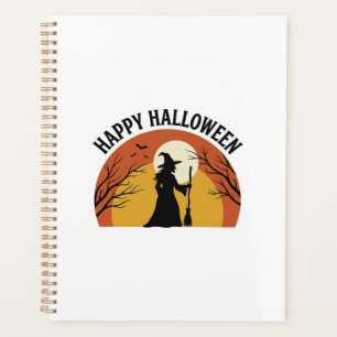 Agenda Bruxa Vintage Feliz Roupa de Halloween Design_1
