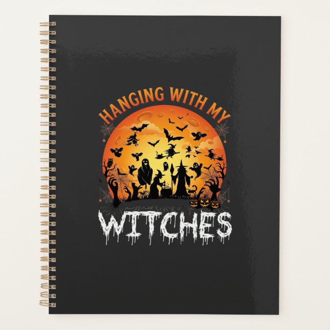 Agenda Bruxas Penduradas Lua de Halloween Morcegos Abóbor (Frente)