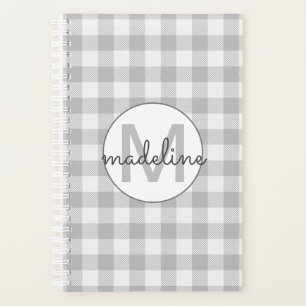 Agenda Buffalo Check Farmhouse Monograma de Cinzas Xadrez