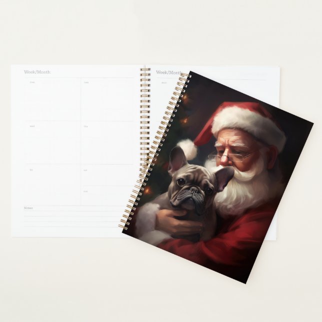 Agenda Buldogue Francês com Papai Noel Natal Festivo (Exibição)