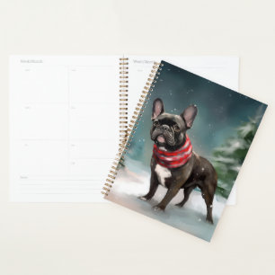 Agenda Buldogue francês no Natal da neve