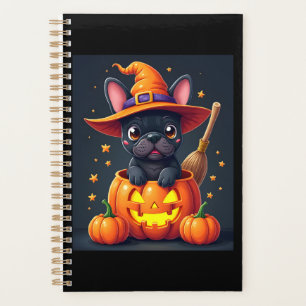 Agenda Bulldog Francês Bruxa Abóbora Halloween Homens Mul