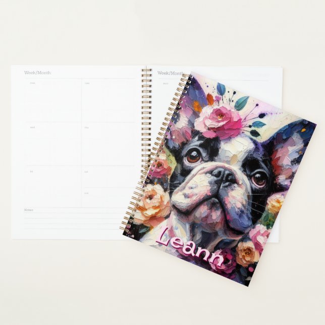 Agenda Bulldog Francês com Cachorro Rosa Personalizado (Exibição)