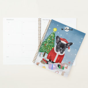 Agenda Bulldog Francês em Neve com Presentes de Natal