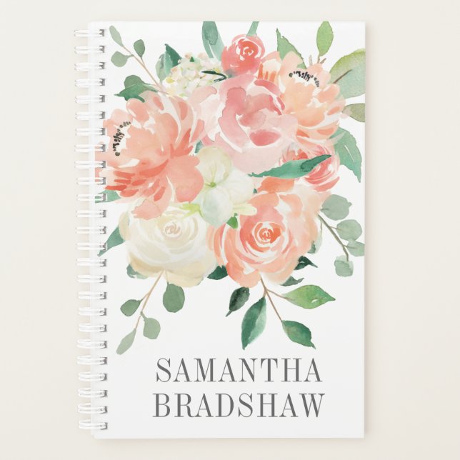 Agenda Buquê Floral de Watercolor com seu nome (Frente)