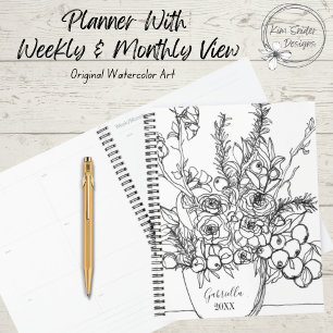 Agenda Buquê Floral Personalizado a Preto e Branco
