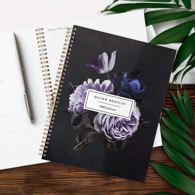 Agenda Buquê Floral Violeta Escuro Elegante | Personaliza (Criador carregado)