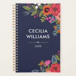 Agenda Buquês Boho - Marinho Azul & Coral - Nome