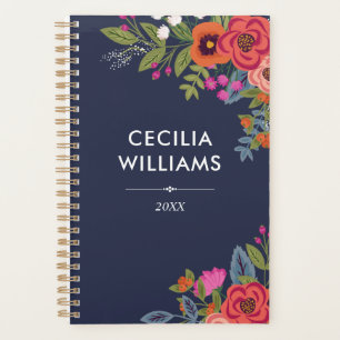 Agenda Buquês Boho - Marinho Azul & Coral - Nome