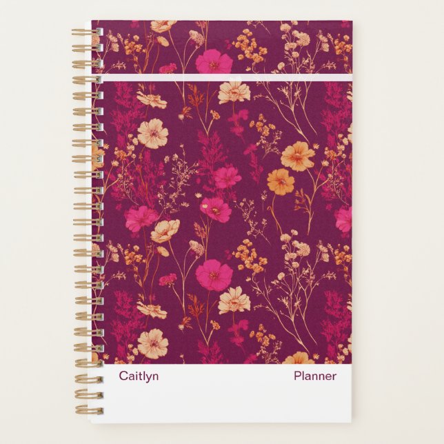 Agenda Burgundy Floral Small Planner (Frente)