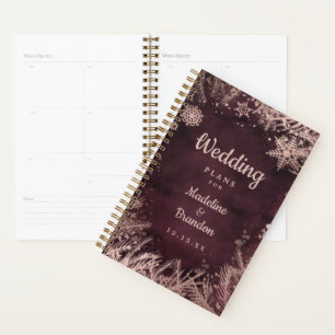 Agenda Burgundy Watercolor com Casamento no inverno Rosa 