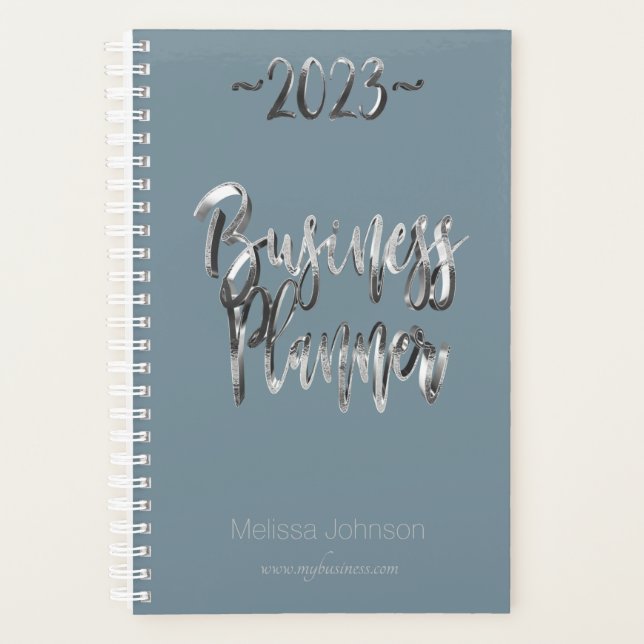 Agenda Business Planner 2023 Blue Silver Script Modern (Frente)