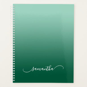 Agenda Caça Verde Oliva Teal Claro Ombre Curvo Nome Swash