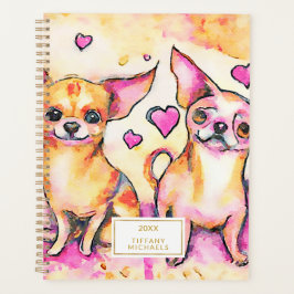 Agenda Cachorro Abstrato de Chihuahua no Amor Aquarela