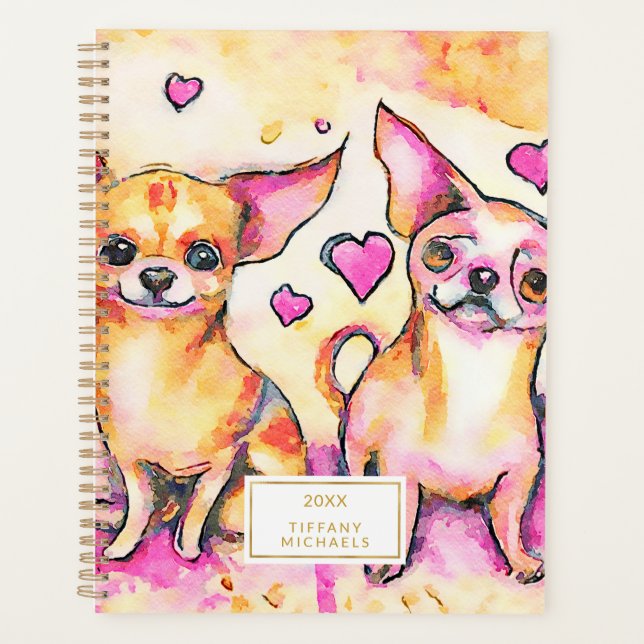 Agenda Cachorro Abstrato de Chihuahua no Amor Aquarela (Frente)