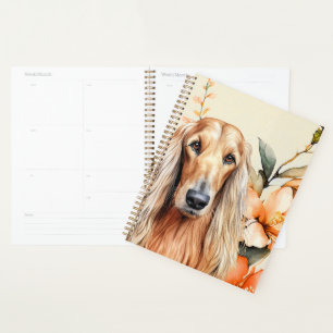 Agenda Cachorro Afghan Hound e Lírios de Pêssego