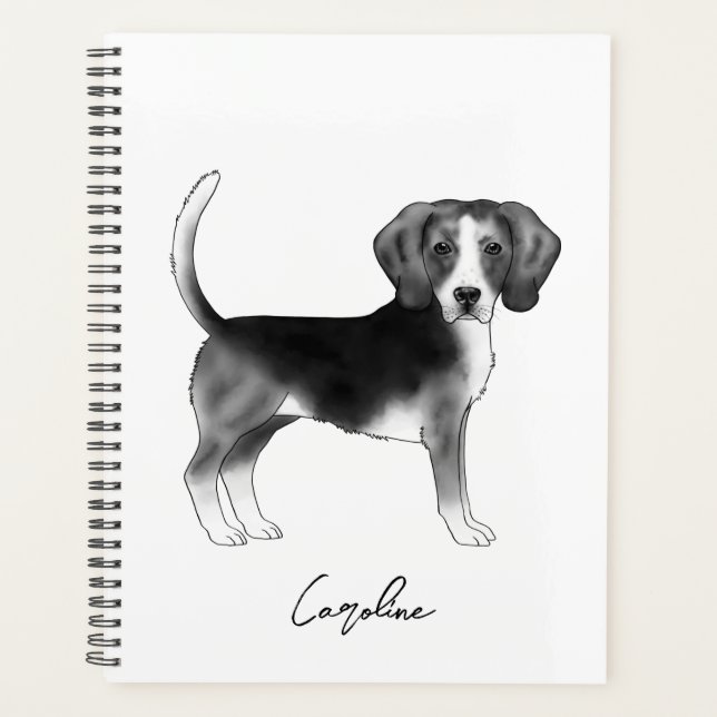 Agenda Cachorro Beagle Fofo em Preto e Branco e Texto Per (Frente)