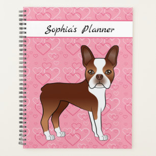 Agenda Cachorro Boston Terrier Vermelho Em Corações e Tex