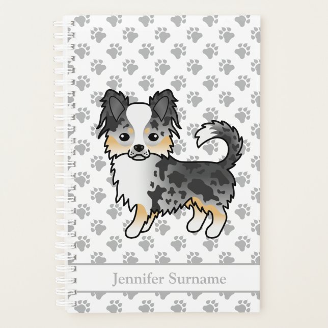 Agenda Cachorro Chihuahua de Capa Longa Blue Merle & Text (Frente)
