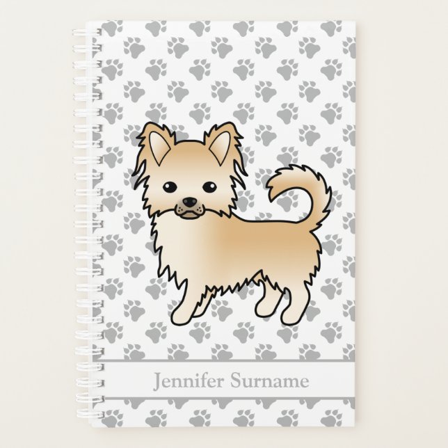 Agenda Cachorro Chihuahua de Longo Cabelo Bege & Texto Pe (Frente)