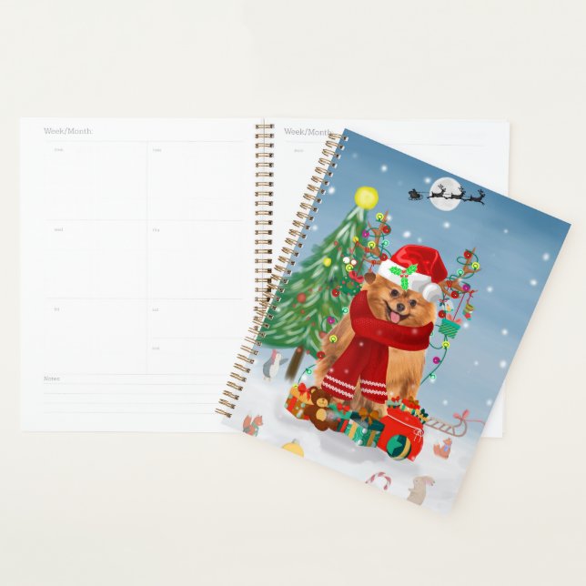 Agenda Cachorro da raça Pomerânia com presentes de Natal  (Exibição)