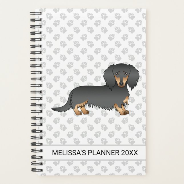 Agenda Cachorro de desenho animado Dachshund preto e bron (Frente)