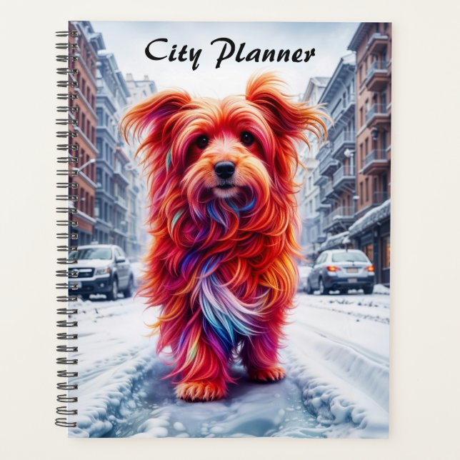 Agenda Cachorro de rua adorável em uma paisagem gelada na (Frente)