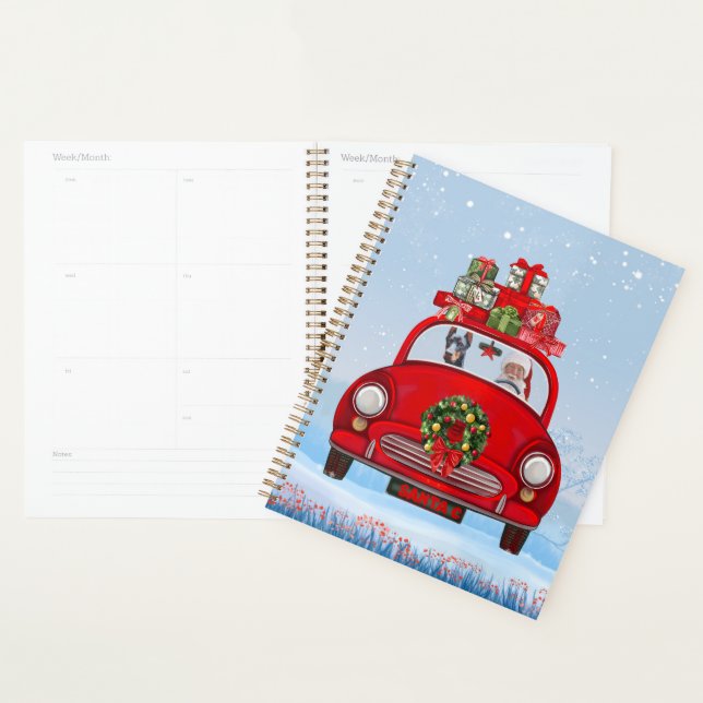 Agenda Cachorro Doberman No Carro Com Papai Noel (Exibição)