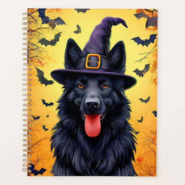Agenda Cachorro Fofo em Cena de Halloween com Abóboras (Frente)
