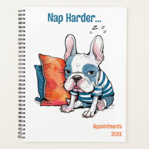 Agenda cachorro francês fofo, animal vestido, engraçado