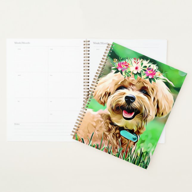 Agenda Cachorro Maltês Bonito com flores (Exibição)