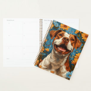 Agenda Cachorro Marrom e Branco Fofo e Flores