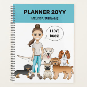 Agenda Cachorros de Desenho Animado Fofos Com Uma Garota